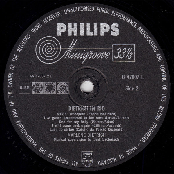 Marlene Dietrich : Dietrich In Rio (Recorded In Rio De Janeiro) (LP, Album, Mono)
