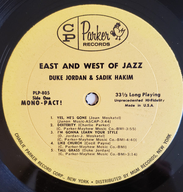 Duke Jordan and Sadik Hakim : East And West Of Jazz (LP, Album, Mono)