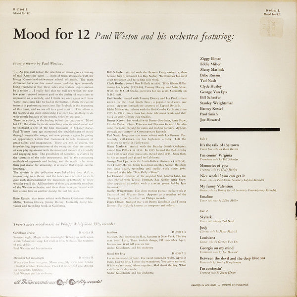 Paul Weston And His Orchestra : Mood For Twelve (LP, Album)