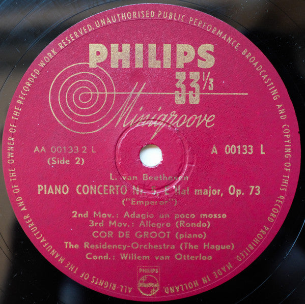 Ludwig van Beethoven - Cor De Groot, Residentie Orkest, Willem Van Otterloo : Piano Concerto Nr. 5, E flat major, Op. 73 ("Emperor") (LP, Mono)