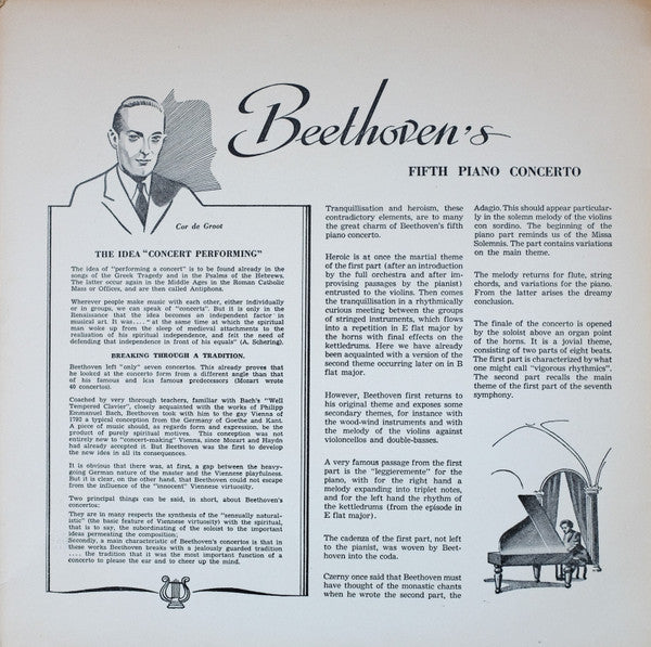 Ludwig van Beethoven - Cor De Groot, Residentie Orkest, Willem Van Otterloo : Piano Concerto Nr. 5, E flat major, Op. 73 ("Emperor") (LP, Mono)