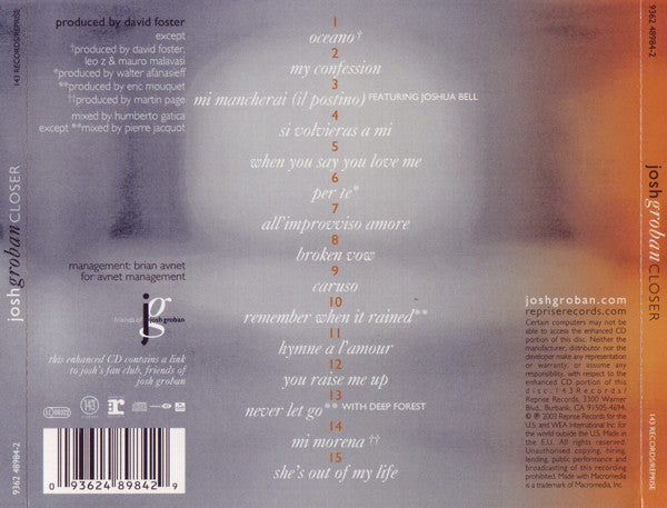 Josh Groban : Closer (CD, Album, Enh)