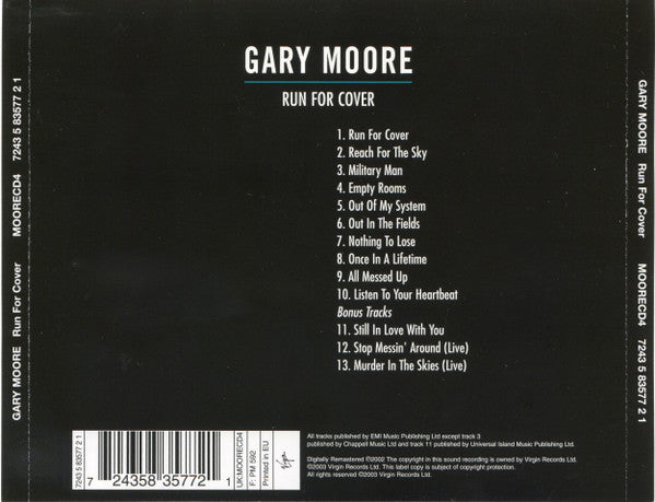 Gary Moore : Run For Cover (CD, Album, RE, RM, RP)