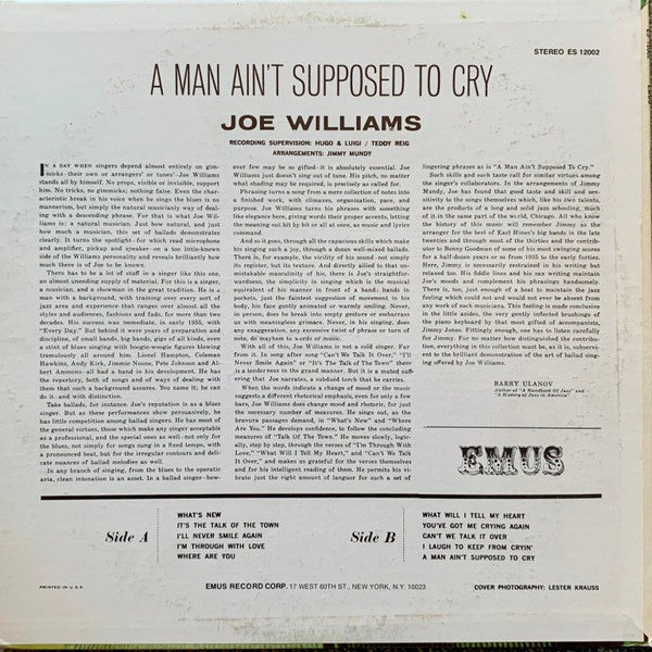 Joe Williams : A Man Ain't Supposed To Cry (LP, RE, Bes)