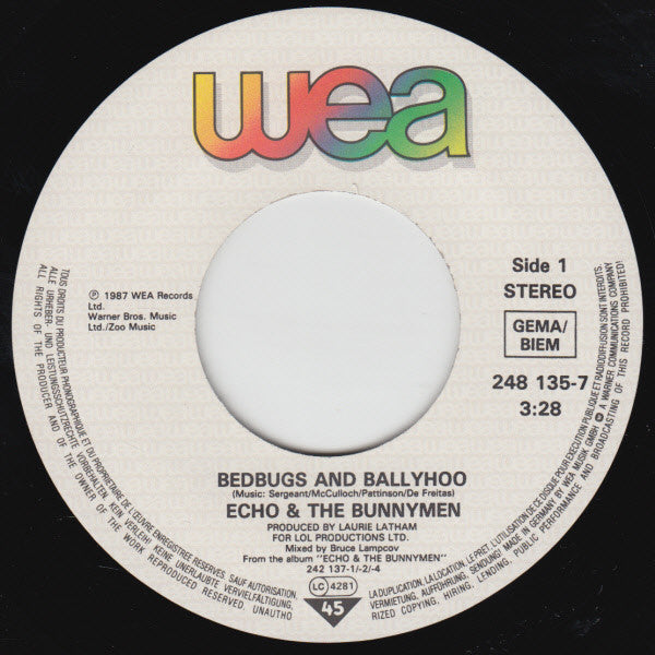 Echo & The Bunnymen : Bedbugs And Ballyhoo (7", Single)
