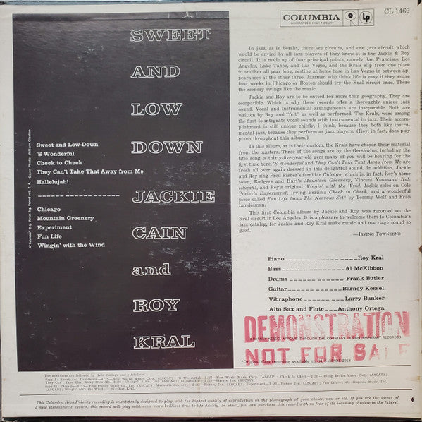 Jackie & Roy : Sweet And Lowdown (LP, Album, Promo)
