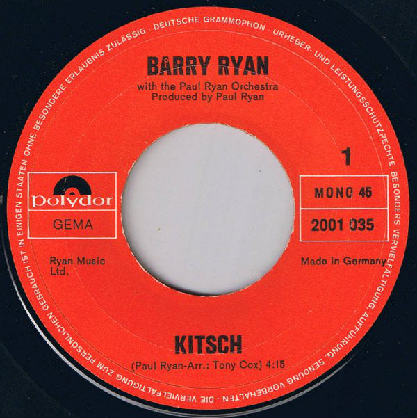 Barry Ryan : Kitsch (7", Single, Mono)