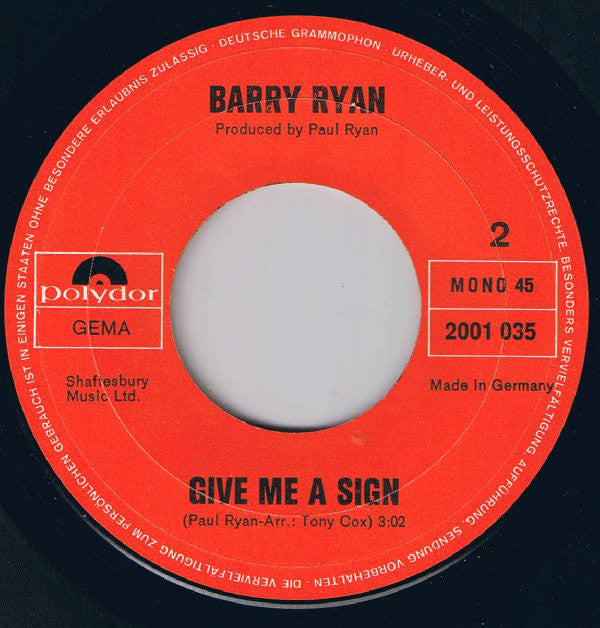 Barry Ryan : Kitsch (7", Single, Mono)