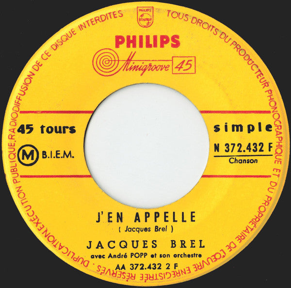 Jacques Brel : La Bourrée Du Célibataire / J'en Appelle (7", Single)