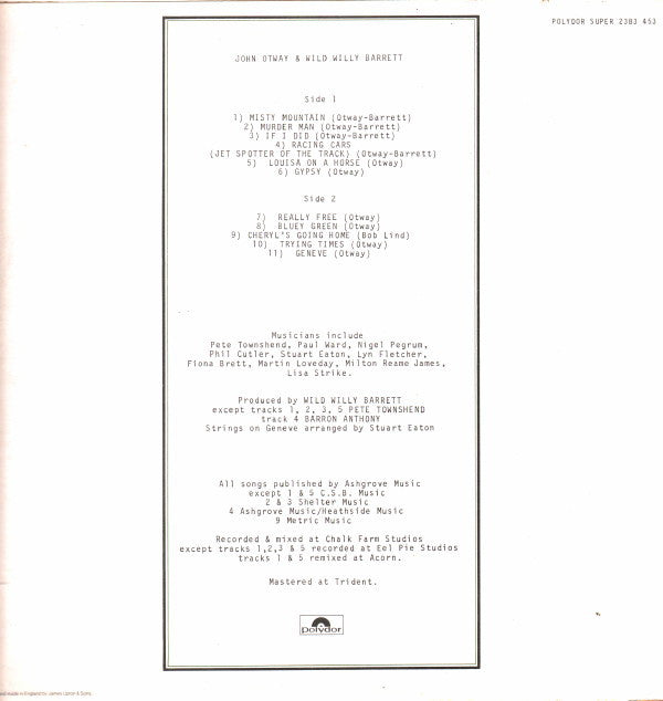 John Otway & Wild Willy Barrett : John Otway & Wild Willy Barrett (LP, Album, RE)