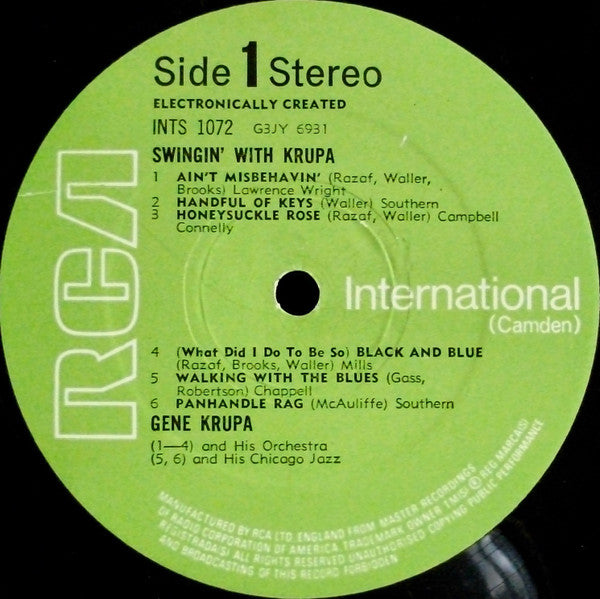 Gene Krupa And His Orchestra : Swingin' With Krupa (LP, Album)