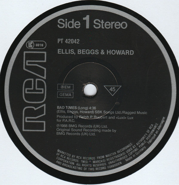 Ellis, Beggs & Howard : Bad Times (12", Maxi)