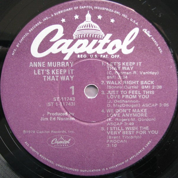 Anne Murray : Let's Keep It That Way (LP, Album, Win)