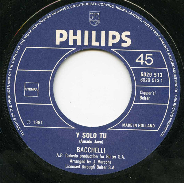 Bacchelli : Y Solo Tu (7", Single)