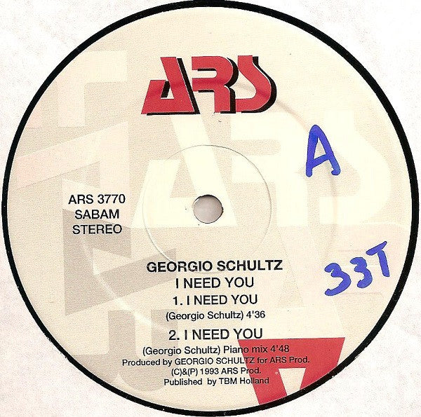 Georgio Schultz : I Need You (12")