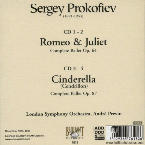 Sergei Prokofiev : Romeo & Juliet - Cinderella (Complete Ballets) (4xCD, Comp, RM + Box)