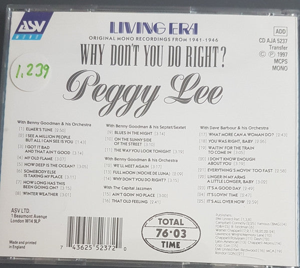 Peggy Lee : Why Don't You Do Right? (CD, Comp, Mono)