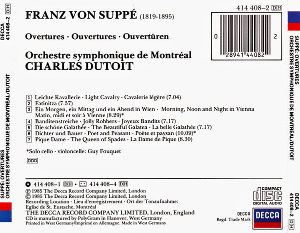 Franz von Suppé, Orchestre Symphonique De Montréal, Charles Dutoit : Overtures (CD)
