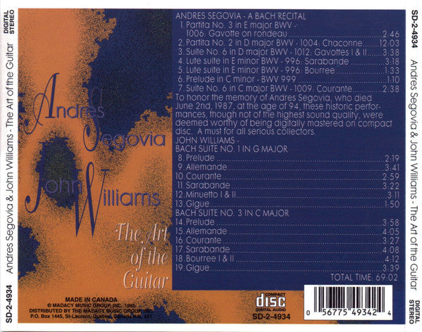 Andrés Segovia & John Williams (7) : The Art Of The Guitar (CD, Comp)