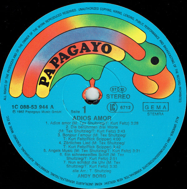 Andy Borg : Adios Amor (LP, Album)