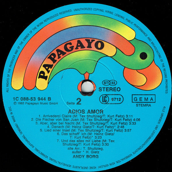 Andy Borg : Adios Amor (LP, Album)