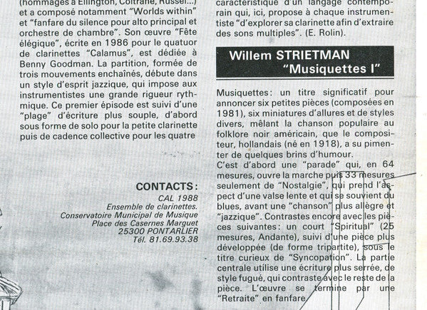 Calamus - Quatuor De Clarinettes : Musique Du 20e Siècle (LP, Album)