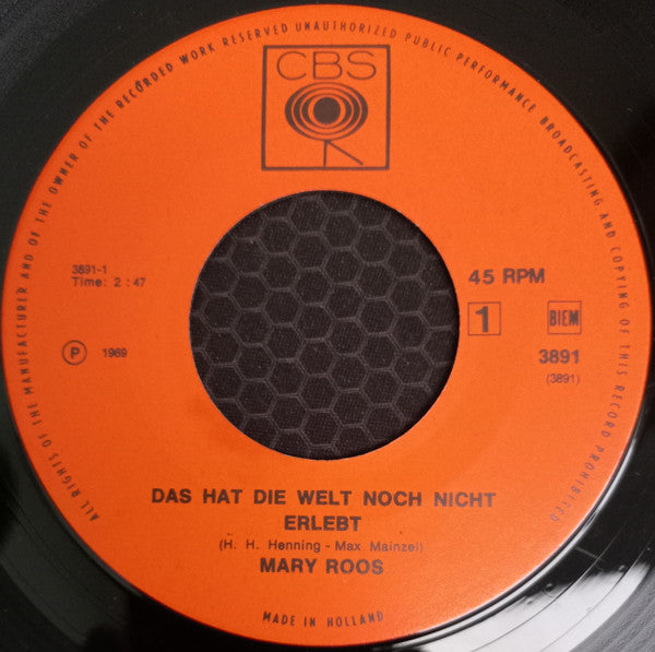 Mary Roos : Das Hat Die Welt Noch Nicht Erlebt (7", Single)
