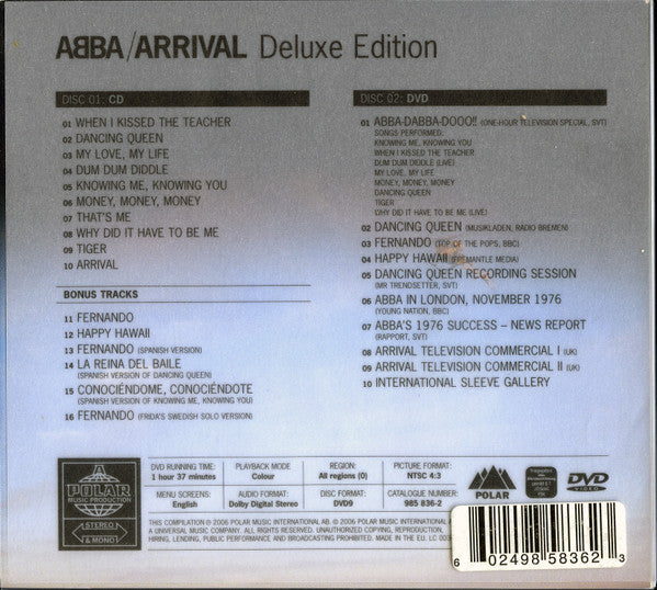 ABBA : Arrival (CD, Album, RE, RM + DVD-V, Mono, NTSC + Dlx)