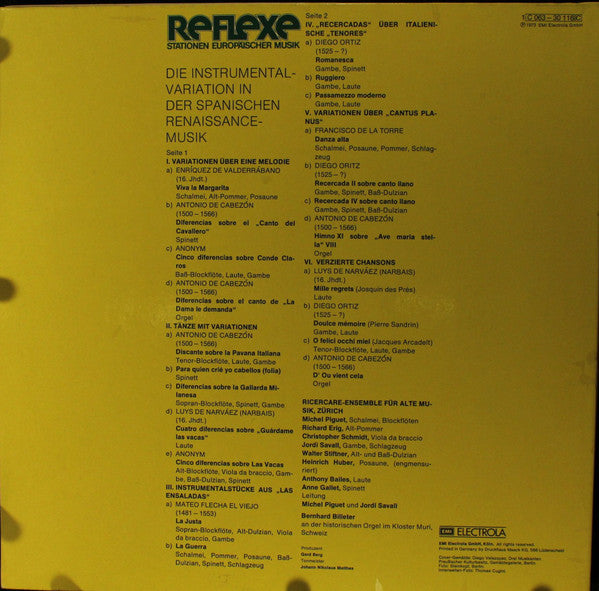 Ricercare-Ensemble Für Alte Musik, Zürich, Michel Piguet Und Jordi Savall : Die Instrumentalvariation In Der Spanischen Renaissancemusik (LP)