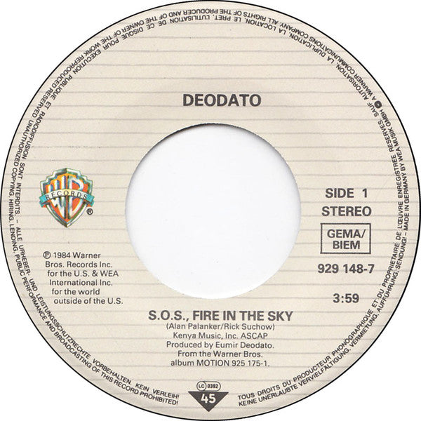 Eumir Deodato : S.O.S. Fire In The Sky (7", Single)