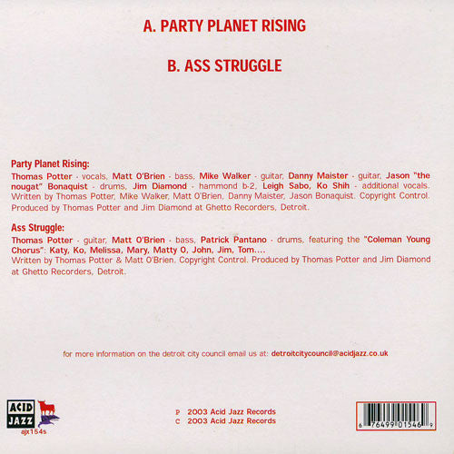 The Detroit City Council, Tom Potter, Dan Maister, Matt O'Brien (2), Michael J. Walker, Jason Bonaquist : Party Planet Rising (7", Single)