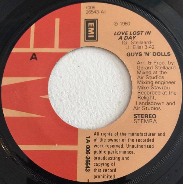 Guys 'n Dolls : Love Lost In A Day (7", Single)