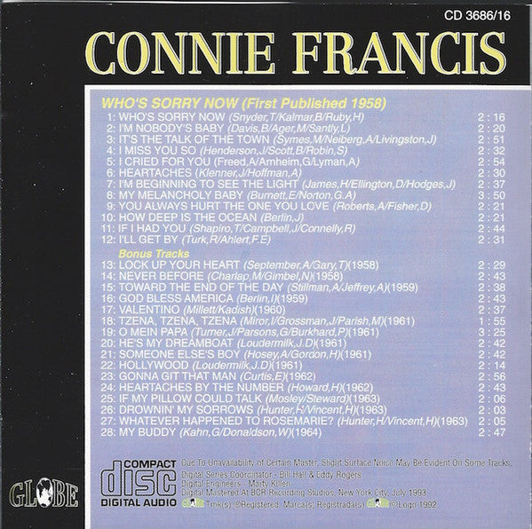 Connie Francis : Who's Sorry Now? (CD, Comp)