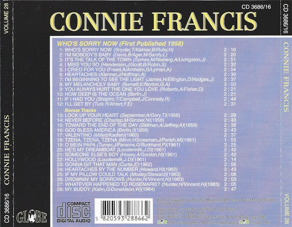 Connie Francis : Who's Sorry Now? (CD, Comp)
