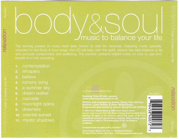 Janice Thorp, Paul Hornby-Battrick, John Pickles, Pete Wiltschinsky : Relaxation (Resting The Mind, Reviving The Body) (CD, Album)