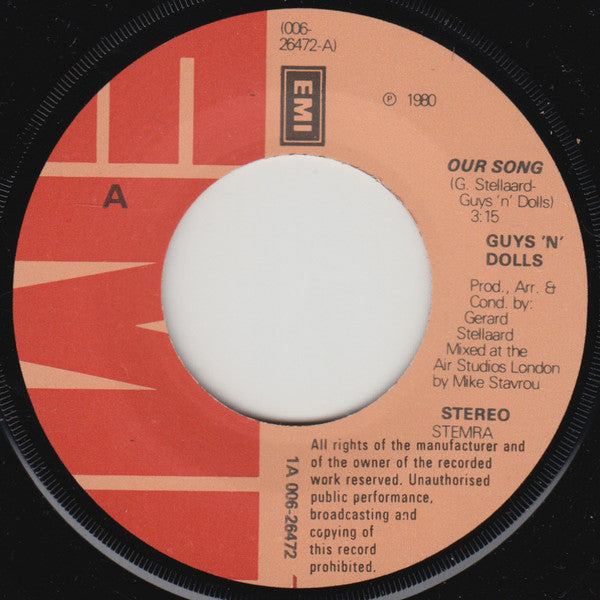 Guys 'n Dolls : Our Song (7", Single)