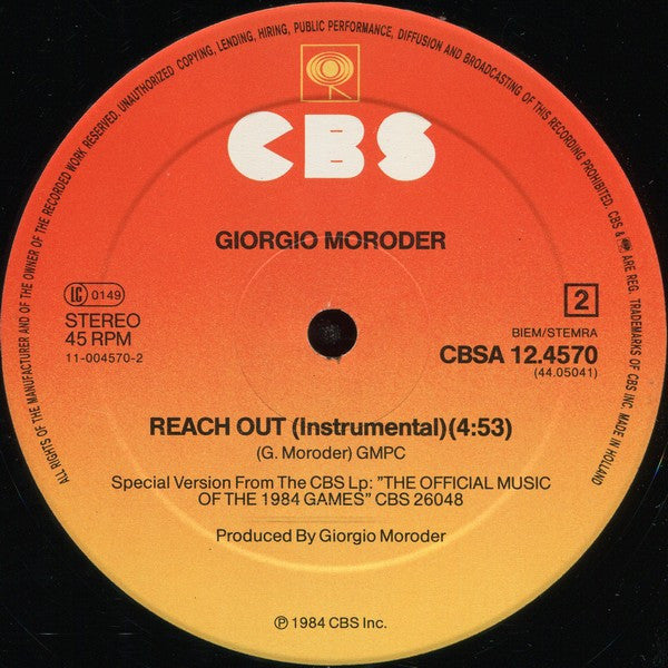 Giorgio Moroder Featuring Paul Engemann : Reach Out (12", Maxi)