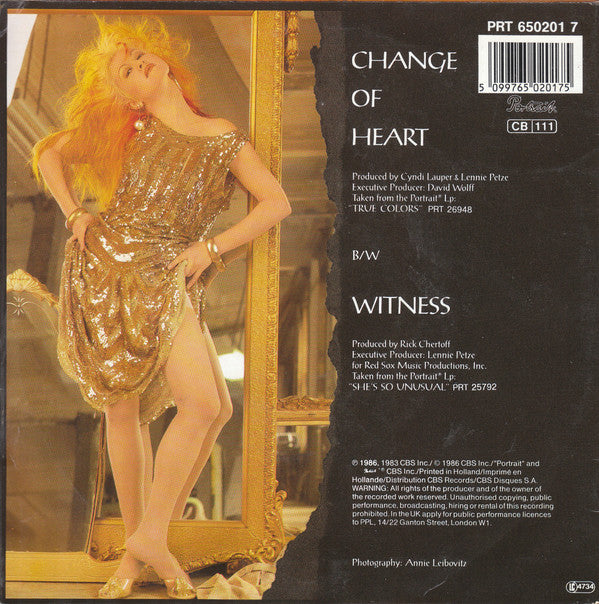 Cyndi Lauper : Change Of Heart (7", Single)