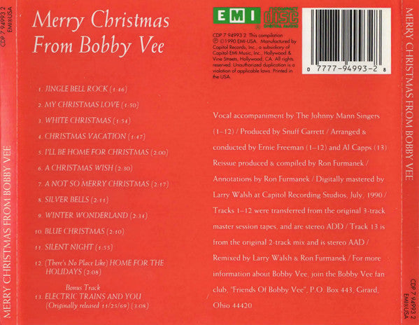 Bobby Vee : Merry Christmas From Bobby Vee (CD, Album, RE)