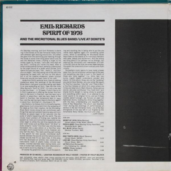 Emil Richards And The Microtonal Blues Band* : Spirit Of 1976 / Live At Donte's (LP, Album)