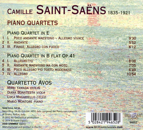 Camille Saint-Saëns - Quartetto Avos : Piano Quartets (CD, Album)