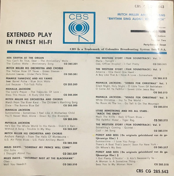 Mitch Miller And The Gang : Rhythm Sing Along With Mitch (7", EP)