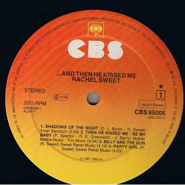 Rachel Sweet : ...And Then He Kissed Me (LP, Album)