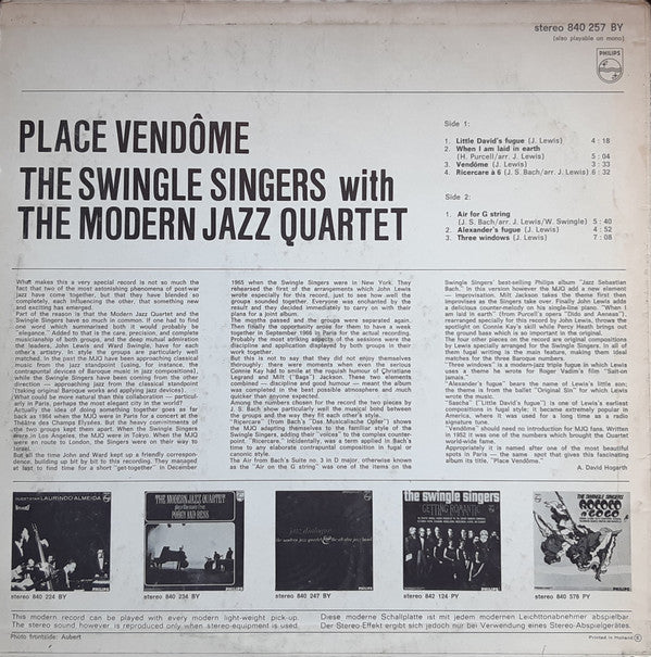 Les Swingle Singers / The Modern Jazz Quartet : Place Vendôme (LP, Album)