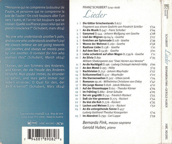 Franz Schubert, Bernarda Fink, Gerold Huber : Lieder (CD)
