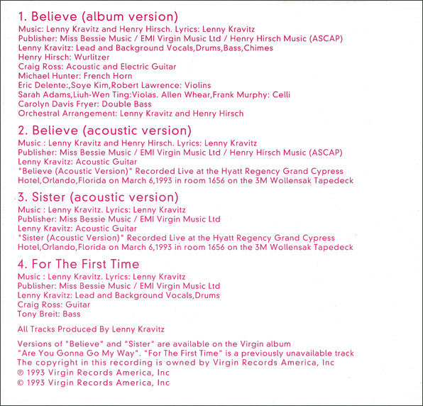 Lenny Kravitz : Believe (CD, Single)