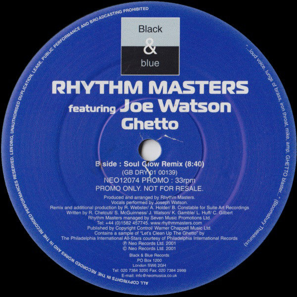 Rhythm Masters Featuring Joe Watson : Ghetto (2x12", Promo)