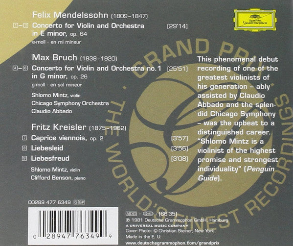 Felix Mendelssohn-Bartholdy ∙ Max Bruch, Shlomo Mintz, Chicago Symphony Orchestra ∙ Claudio Abbado : Violinkonzerte = Violin Concertos (CD, Album, RE, RM)