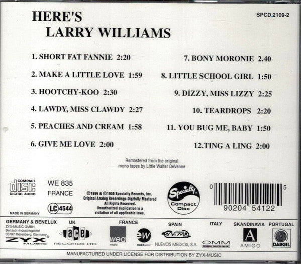 Larry Williams (3) : Here's Larry Williams (CD, Album, Mono, RE, RM)