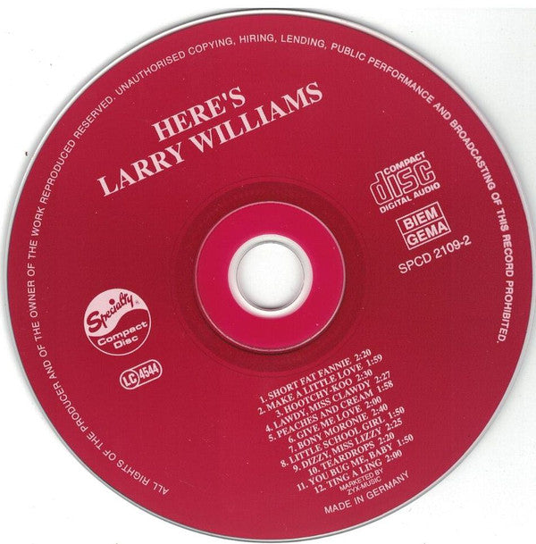 Larry Williams (3) : Here's Larry Williams (CD, Album, Mono, RE, RM)
